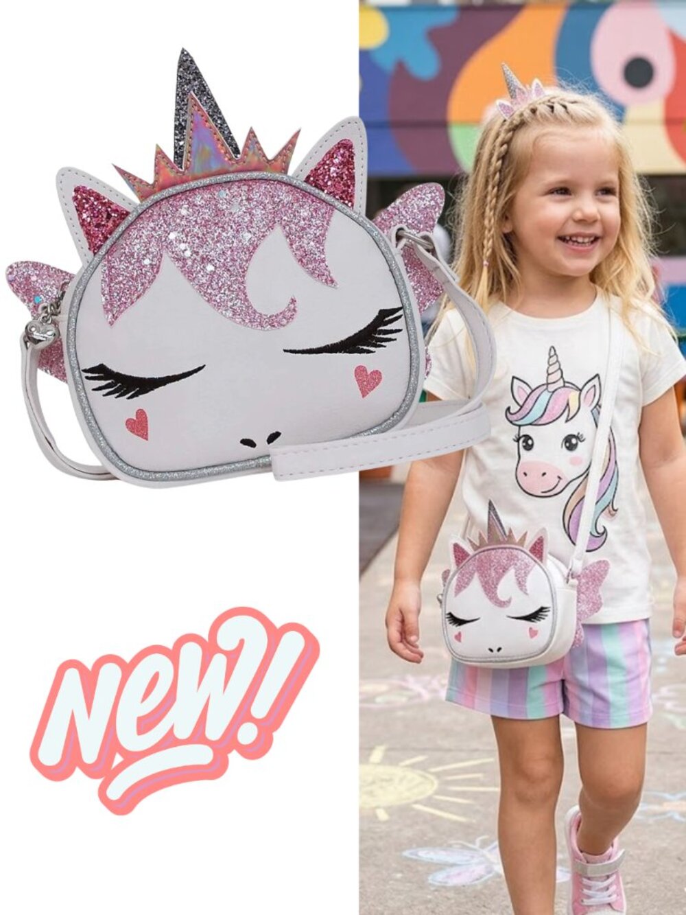White Pink Miss Gwen Unicorn Sparkle Sequin Accent Crossbody Handbag NWT NEW - Picture 1 of 6